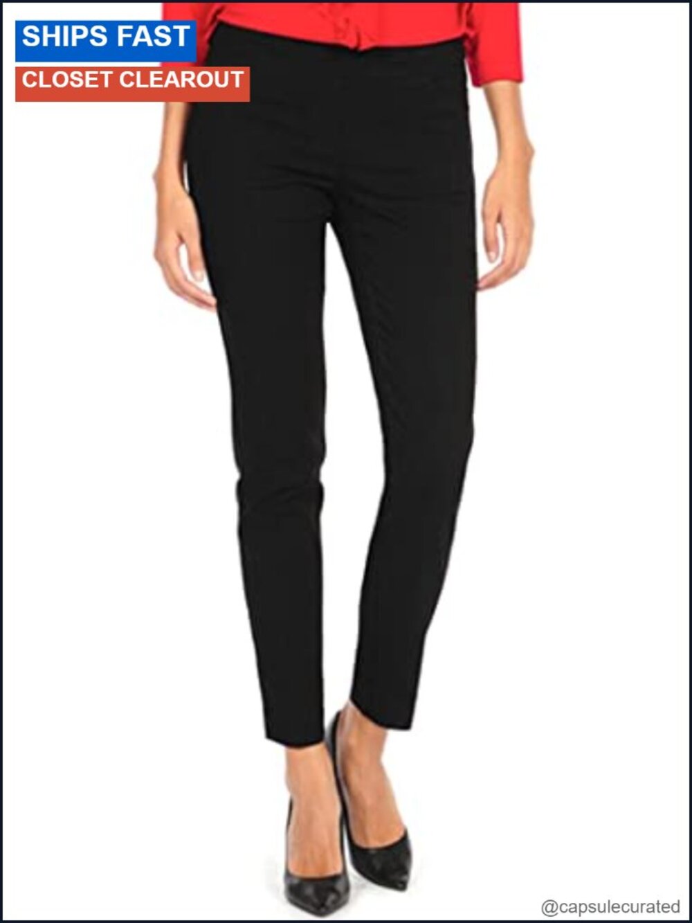 Pull-On Straight Leg Pants Tummy Control Stretch Work Golf Slacks